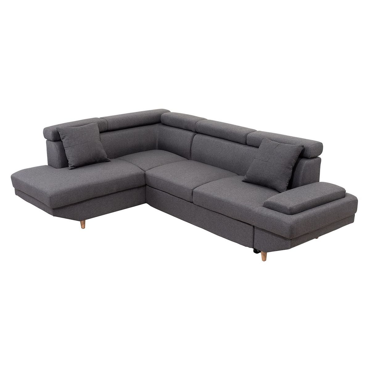 Canapé d'angle gauche convertible 5 places tissu pieds bois clair MARIUS 