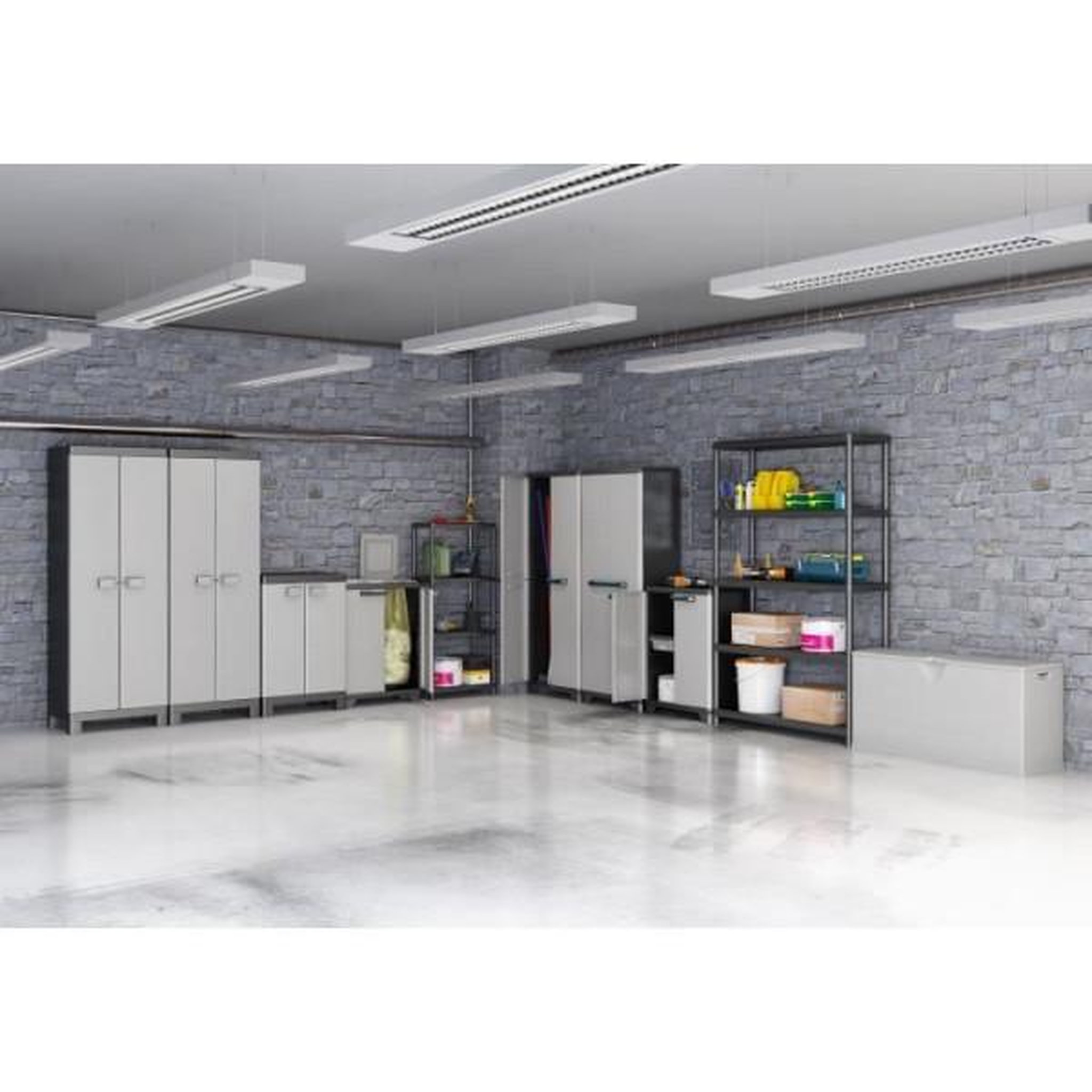 Voir la diapositive 2 : KIS Armoire de rangement haute KETER LINEAR - Noir / Gris - 68 x 39 x 173 cm - 3 étageres réglables - Cadenassable