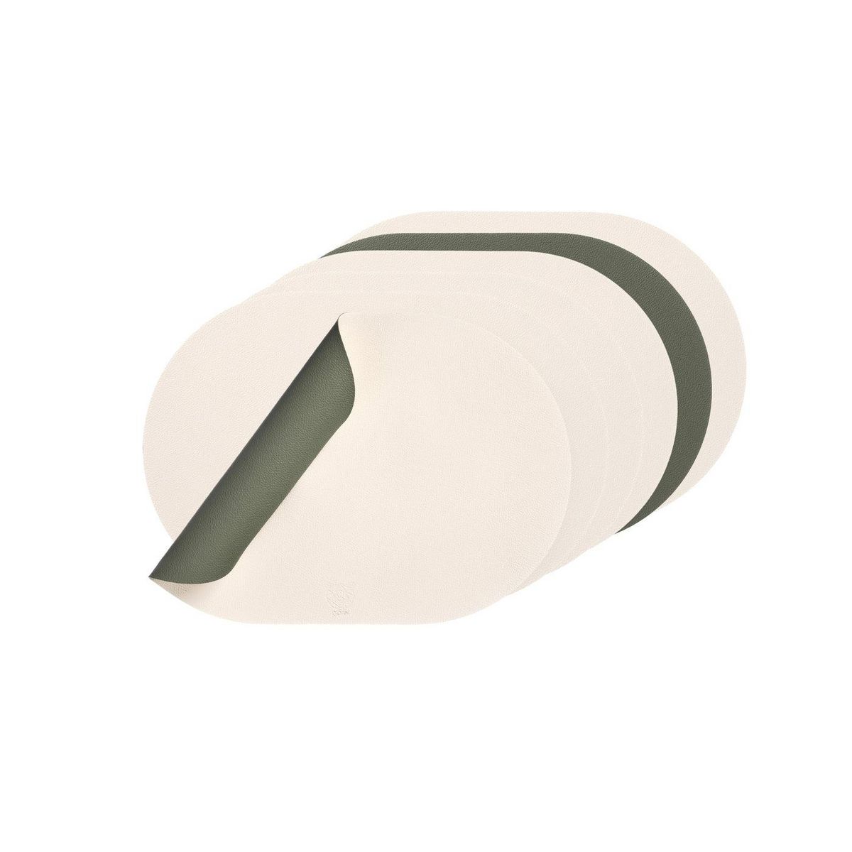 BJORN Set de table ovale réversible - 6 pièces - Cuir recyclé blanc crème et vert de gris