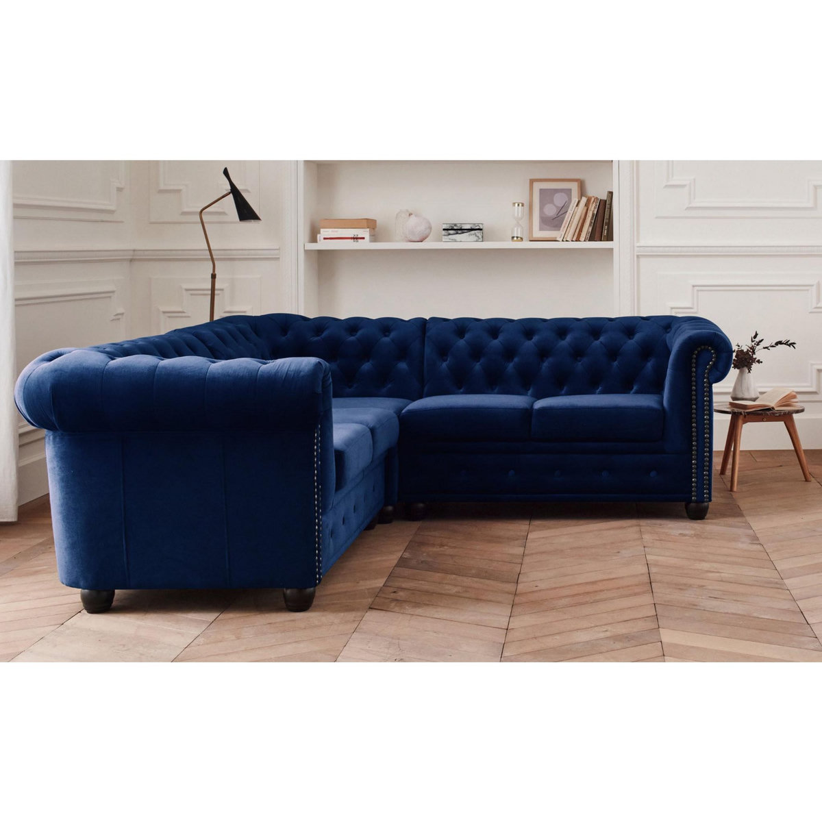 LISA DESIGN William - canapé chesterfield d'angle réversible - 5 places - en velours