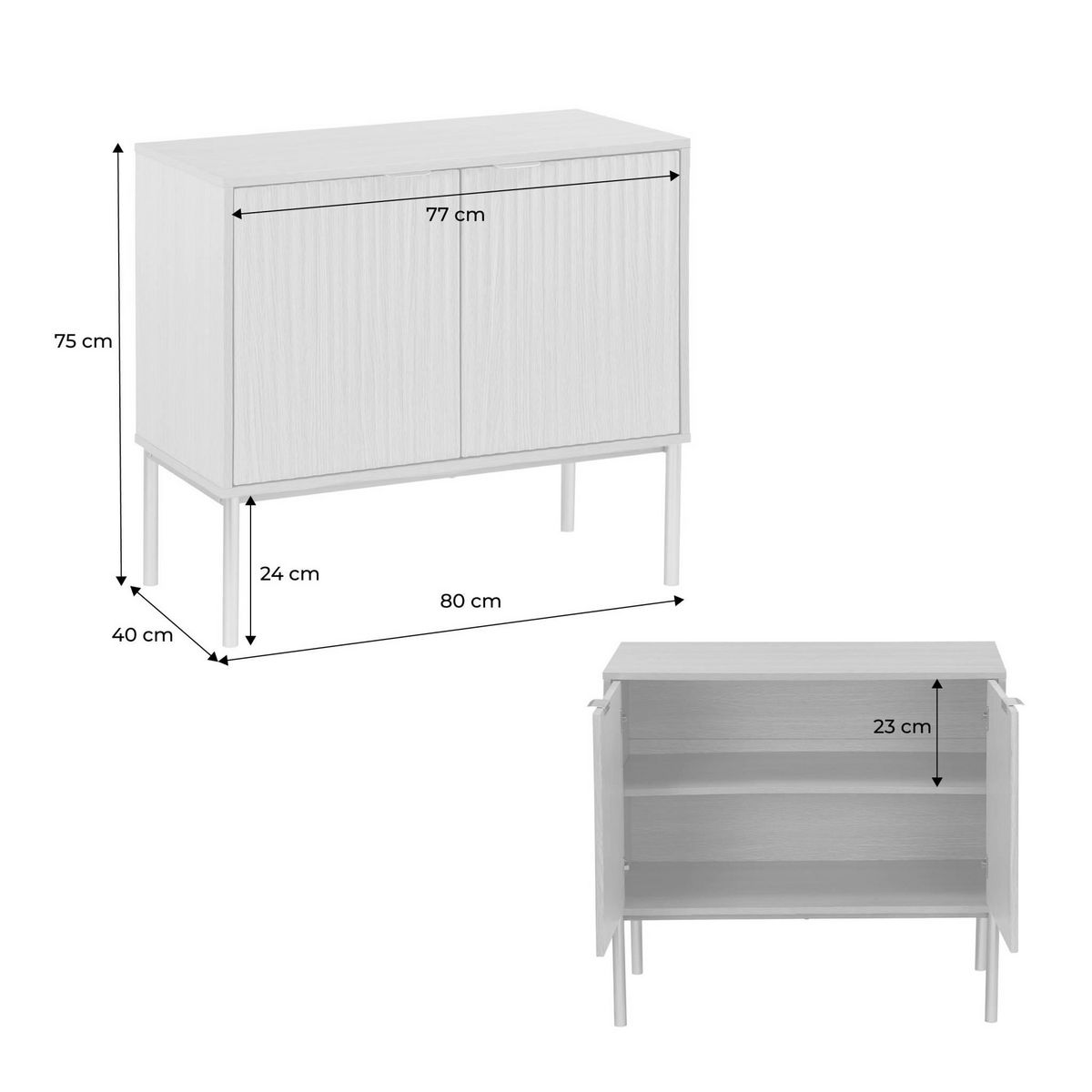 SWEEEK Buffet effet bois rainuré et métal champagne. 2 portes 80cm. buffet bas