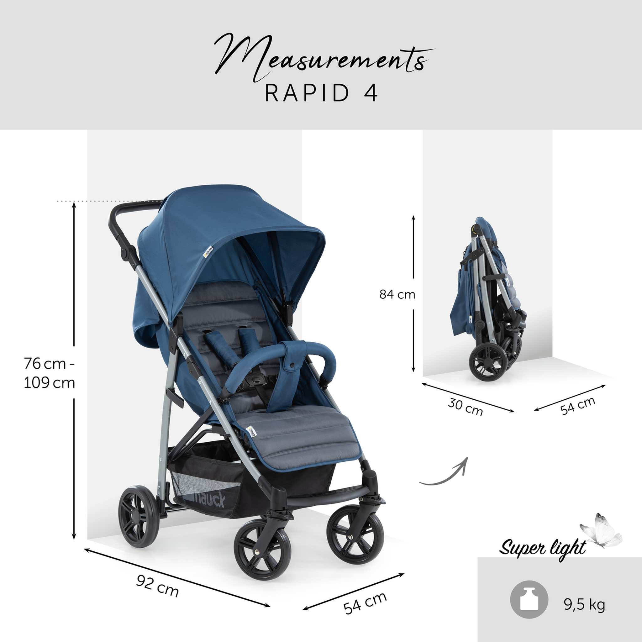 Voir la diapositive 2 : HAUCK Poussette Shopper Hauck Rapid 4 - Jeans Gris
