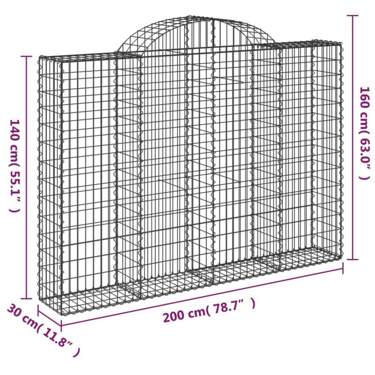 VIDAXL Paniers a gabions arques 20 pcs 200x30x140/160 cm Fer galvanise