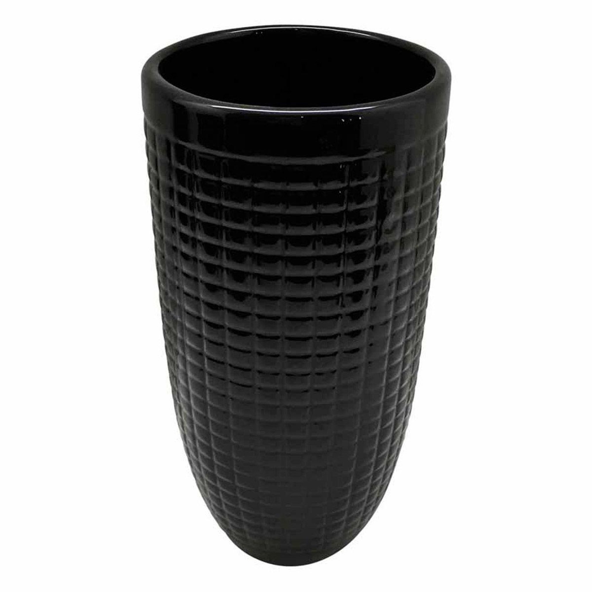 HOMEA Vase déco en céramique  quadri  24cm noir