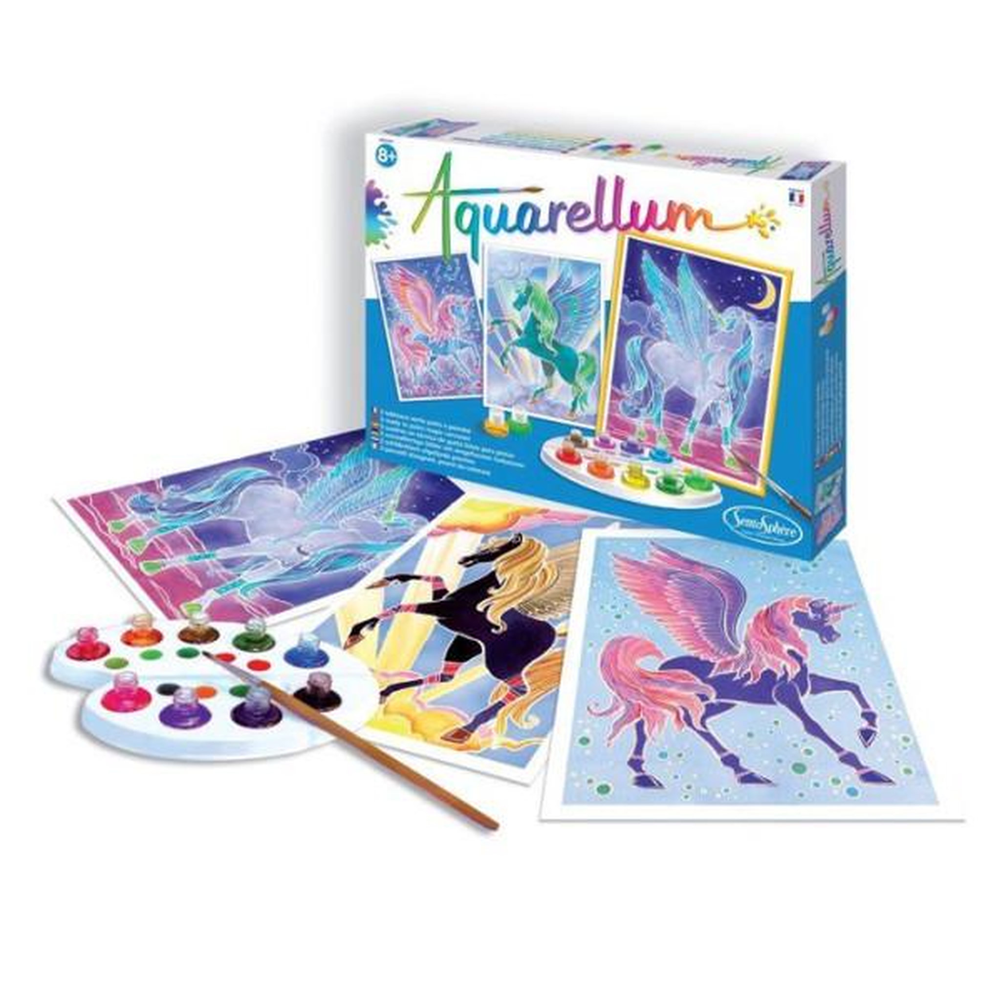 Sentosphere Peinture aquerelle - sentosphere - aquarellum - pégases - 9 couleurs - 3 tableaux - sertissage sur papier vélin - des 7 ans