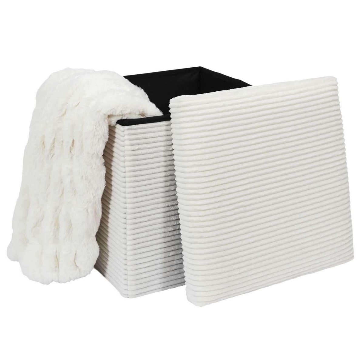 The Home Deco Factory Pouf de rangement pliable effet côtelé