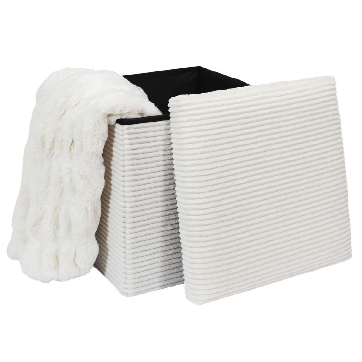 The Home Deco Factory Pouf de rangement pliable effet côtelé