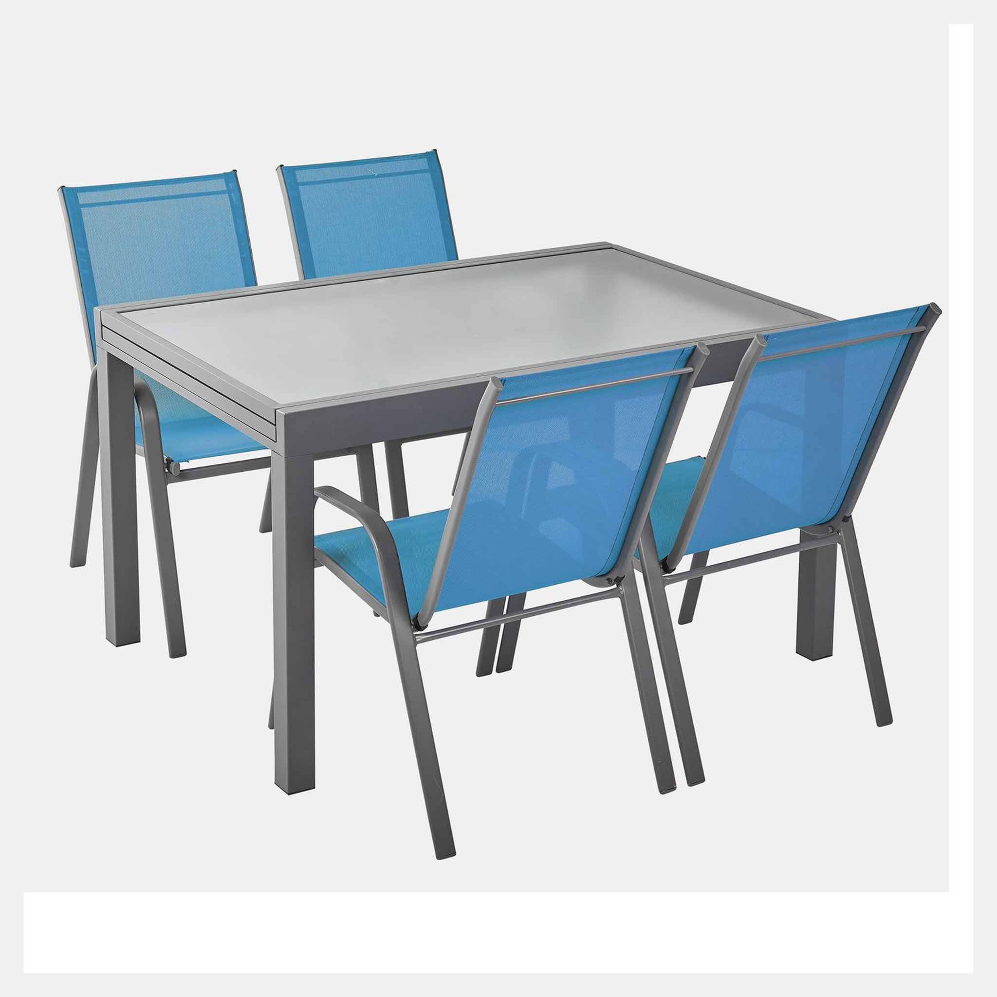 Voir la diapositive 4 : GARDENSTAR Fauteuil de jardin empilable - Acier/textilène - Bleu azur