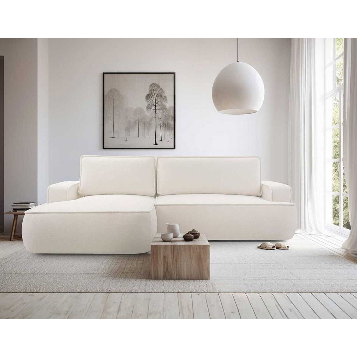 BEST MOBILIER Nessino - canapé d'angle gauche 4 places - convertible avec coffre - en tissu texturé