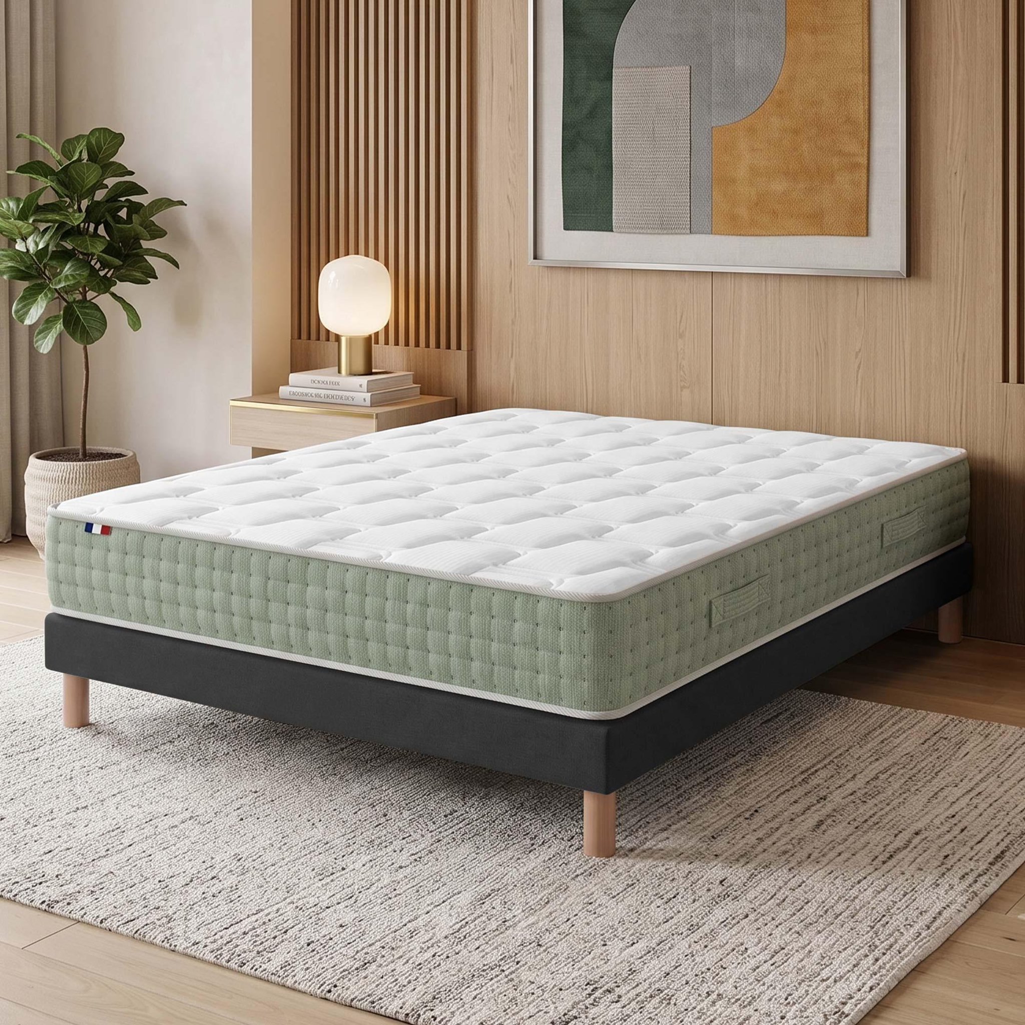 Voir la diapositive 1 : IDLITERIE Ensemble matelas ressorts 7 zones HYGGE, réversible hiver/été