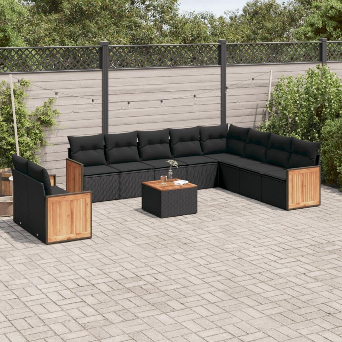 VIDAXL Salon de jardin 11 pcs avec coussins noir resine tressee