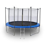JUMP4FUN Trampoline pour enfant 14Ft ø427cm avec coussin de protection Bleu, Echelle et Filet de sécurité