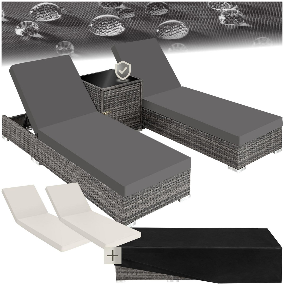 tectake Lot de 2 bains de soleil design luxueux avec cadre en aluminium gris