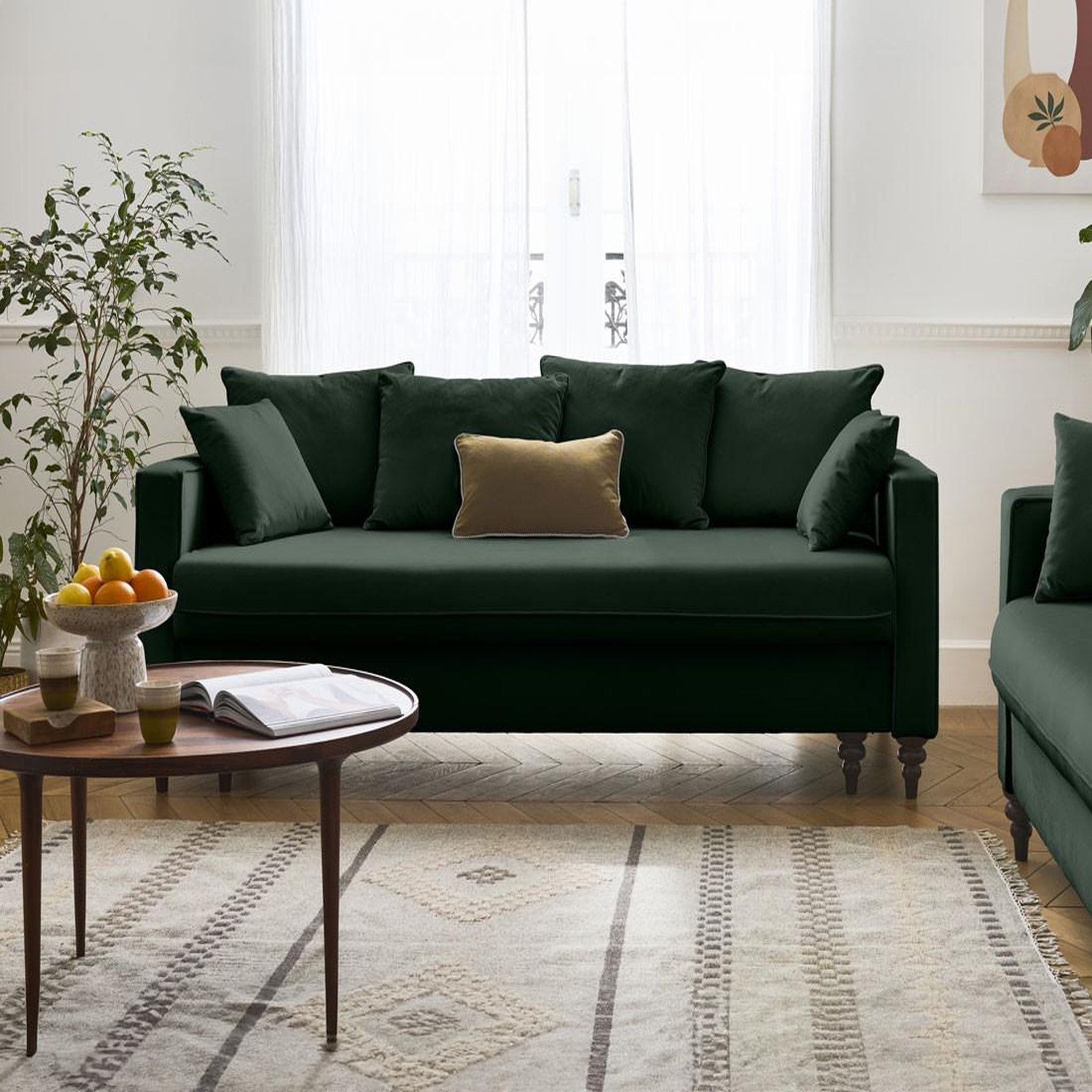 Voir la diapositive 1 : BEST MOBILIER Flamingo - canapé droit 3 places convertible en velours