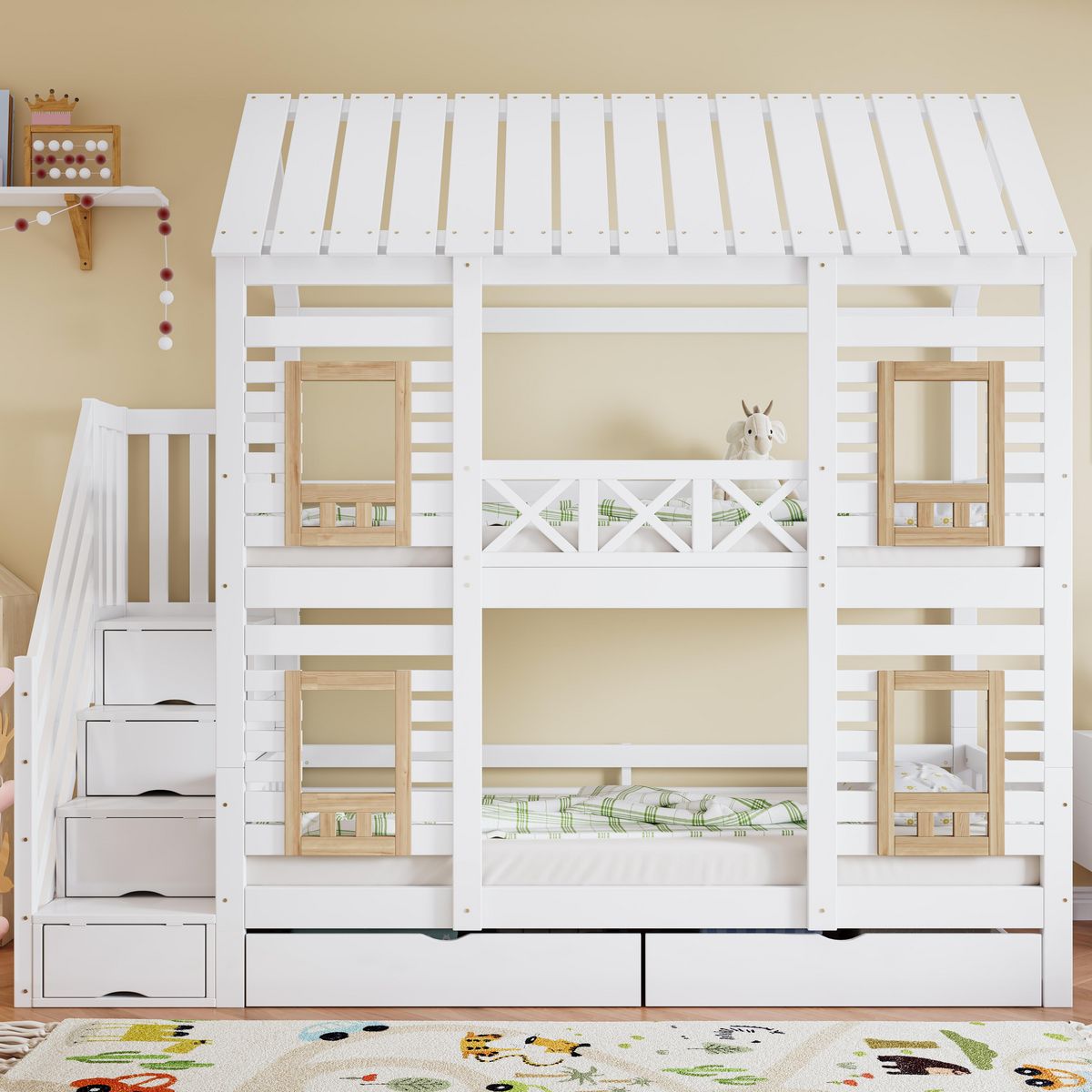 MERAX Lit superposé 90x200cm bois et mdf coloris blanc