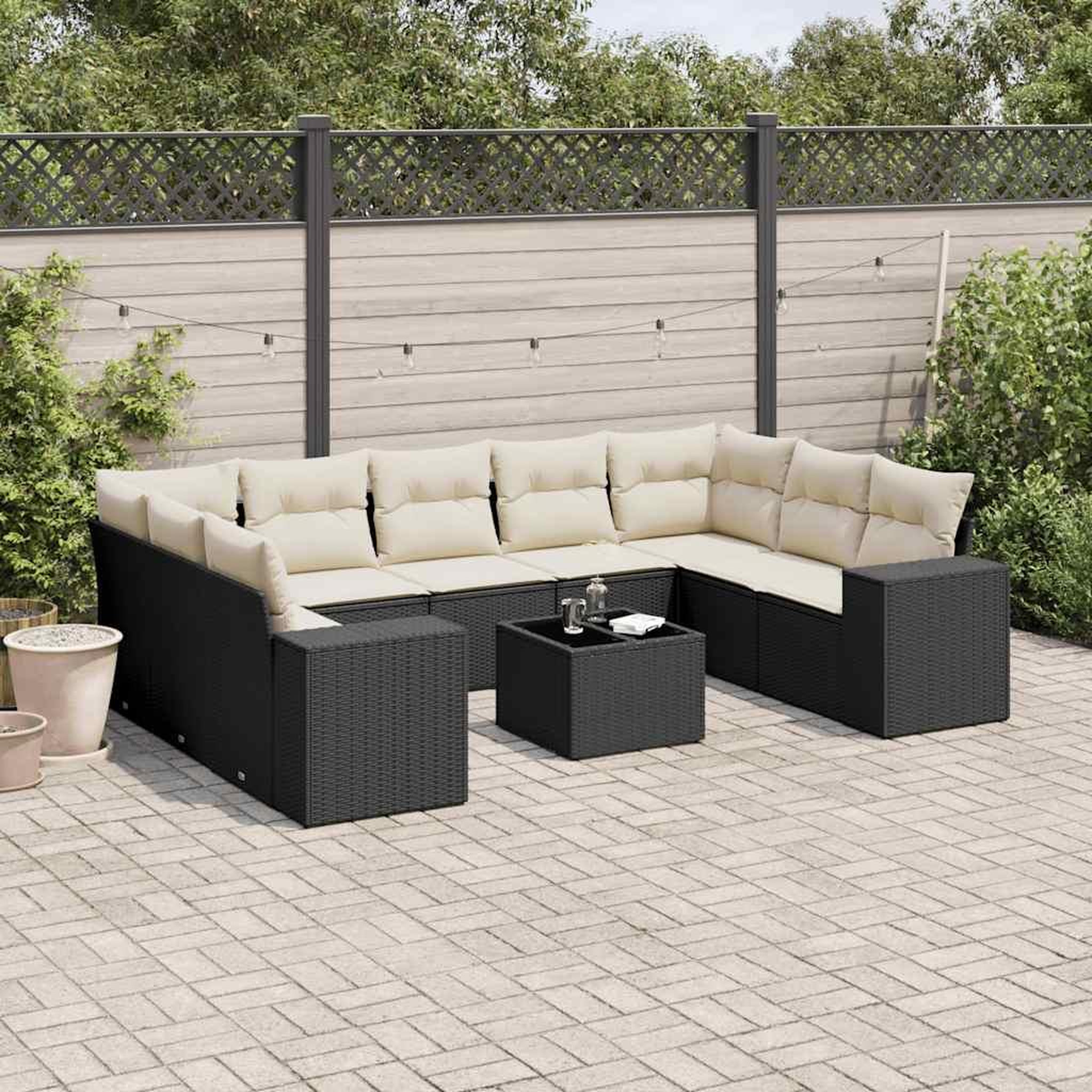 VIDAXL Salon de jardin 10 pcs avec coussins noir resine tressee