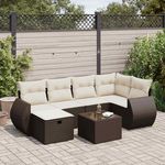VIDAXL Salon de jardin avec coussins 7 pcs marron resine tressee