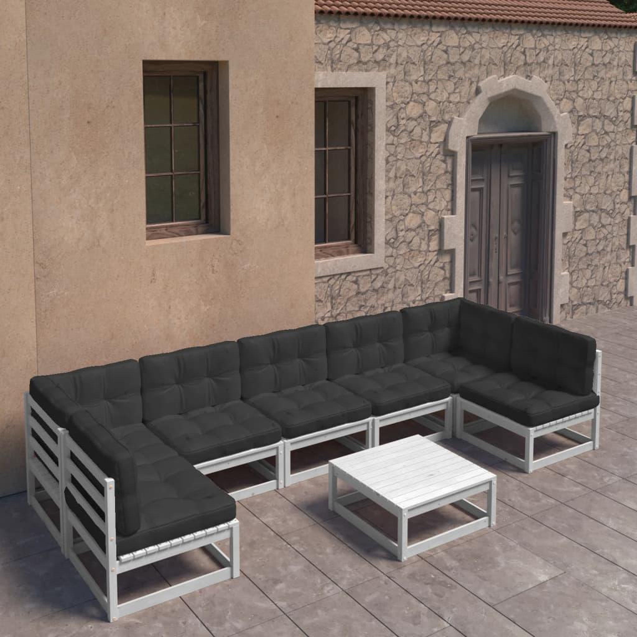 Voir la diapositive 1 : VIDAXL Salon de jardin avec coussins 8 pcs blanc bois de pin massif