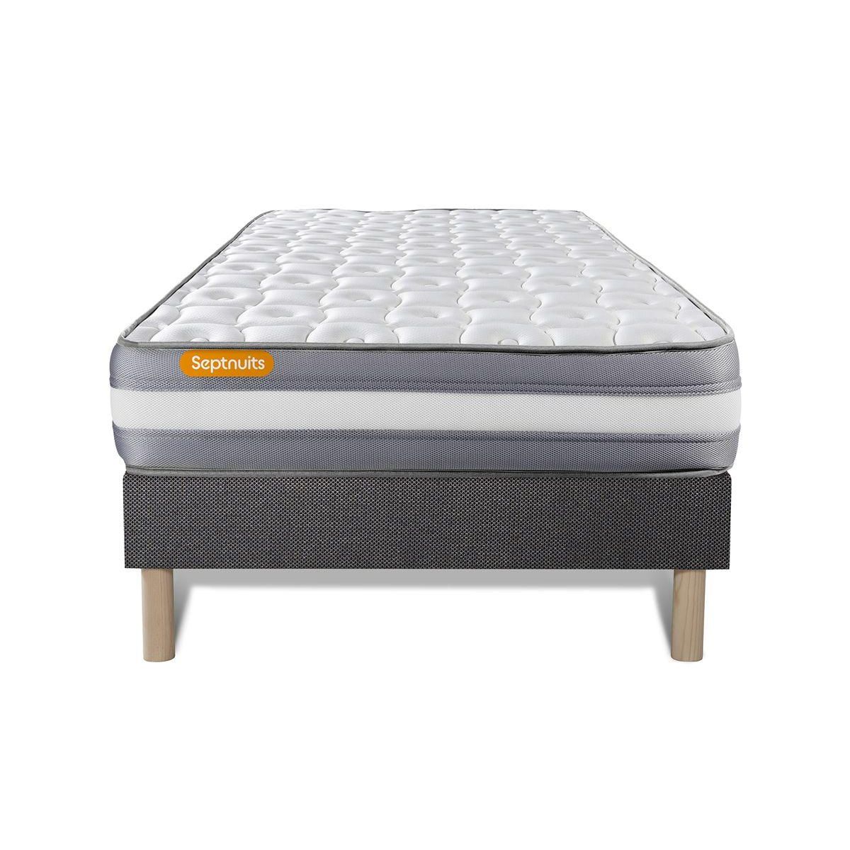 SEPTNUITS Matelas + sommier gris Memo Plus Mémoire de forme 3 zones