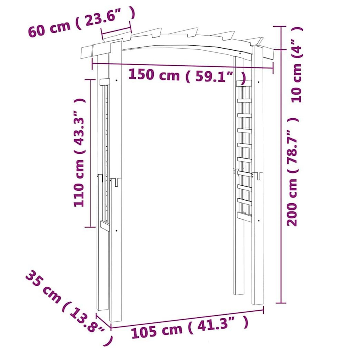 VIDAXL Voute en treillis 150x60x210 cm Bois
