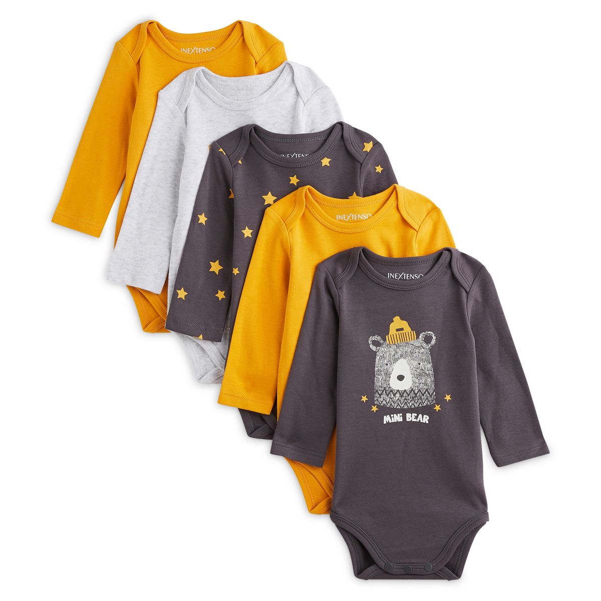 IN EXTENSO Lot de 5 bodies manches longues ours bébé garçon