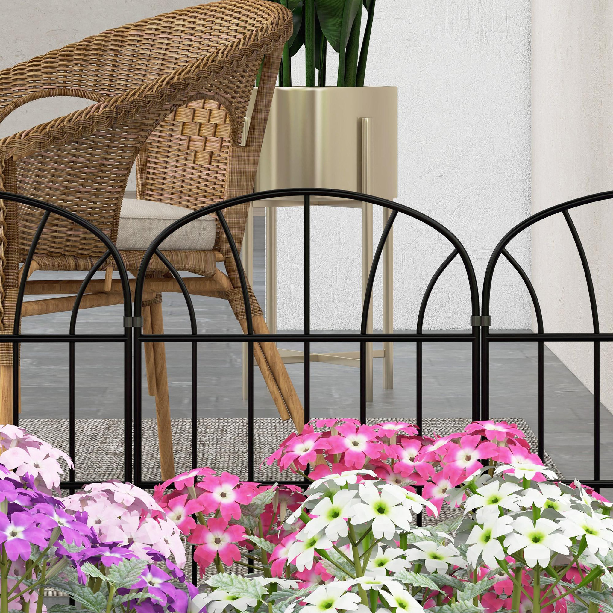 Voir la diapositive 4 : OUTSUNNY Lot de 8 clôtures de jardin décoratives avec ornements métal noir