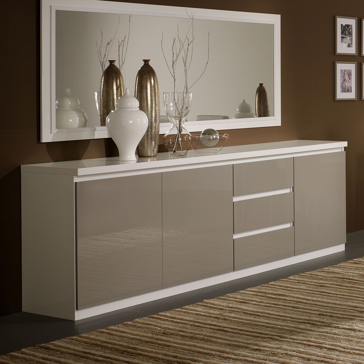 Buffet L220cm, 3 portes 3 tiroirs GENOVA, bicolore