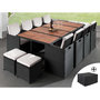 Voir la diapositive 1 : BEST MOBILIER Cuba - salon de jardin encastrable 12 places - en résine tressée - noir avec coussins beiges + housse de protection