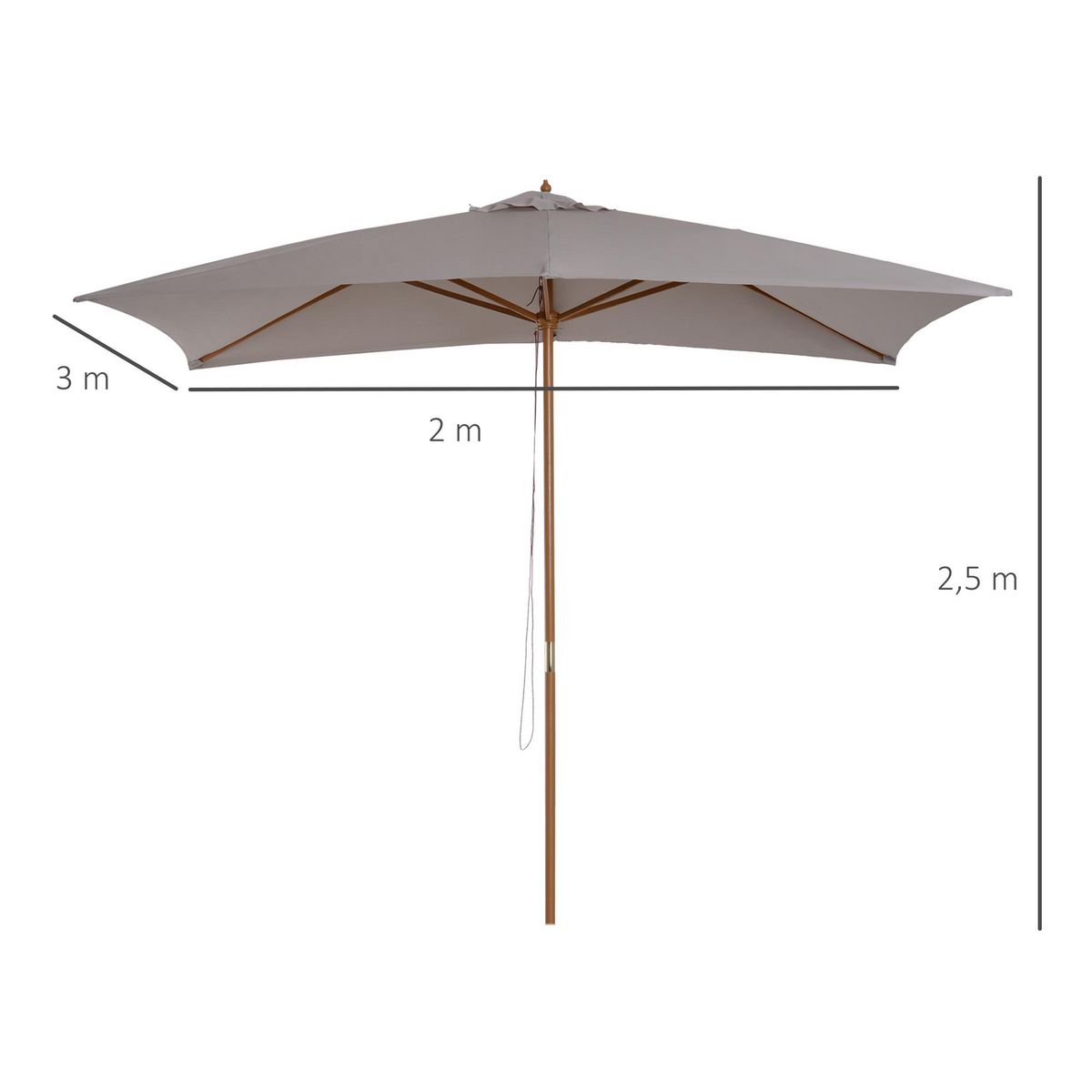 OUTSUNNY Parasol droit rectangulaire de jardin grande taille dim. 3L x 2l x 2,5H m gris
