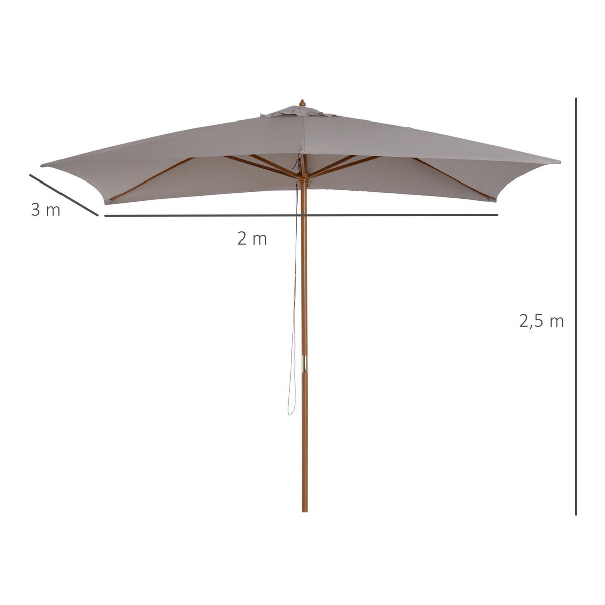 OUTSUNNY Parasol droit rectangulaire de jardin grande taille dim. 3L x 2l x 2,5H m gris
