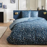 FUTURE HOME Parure de lit 2 personnes imprimé léopard réversible rayé. Coloris disponibles : Bleu