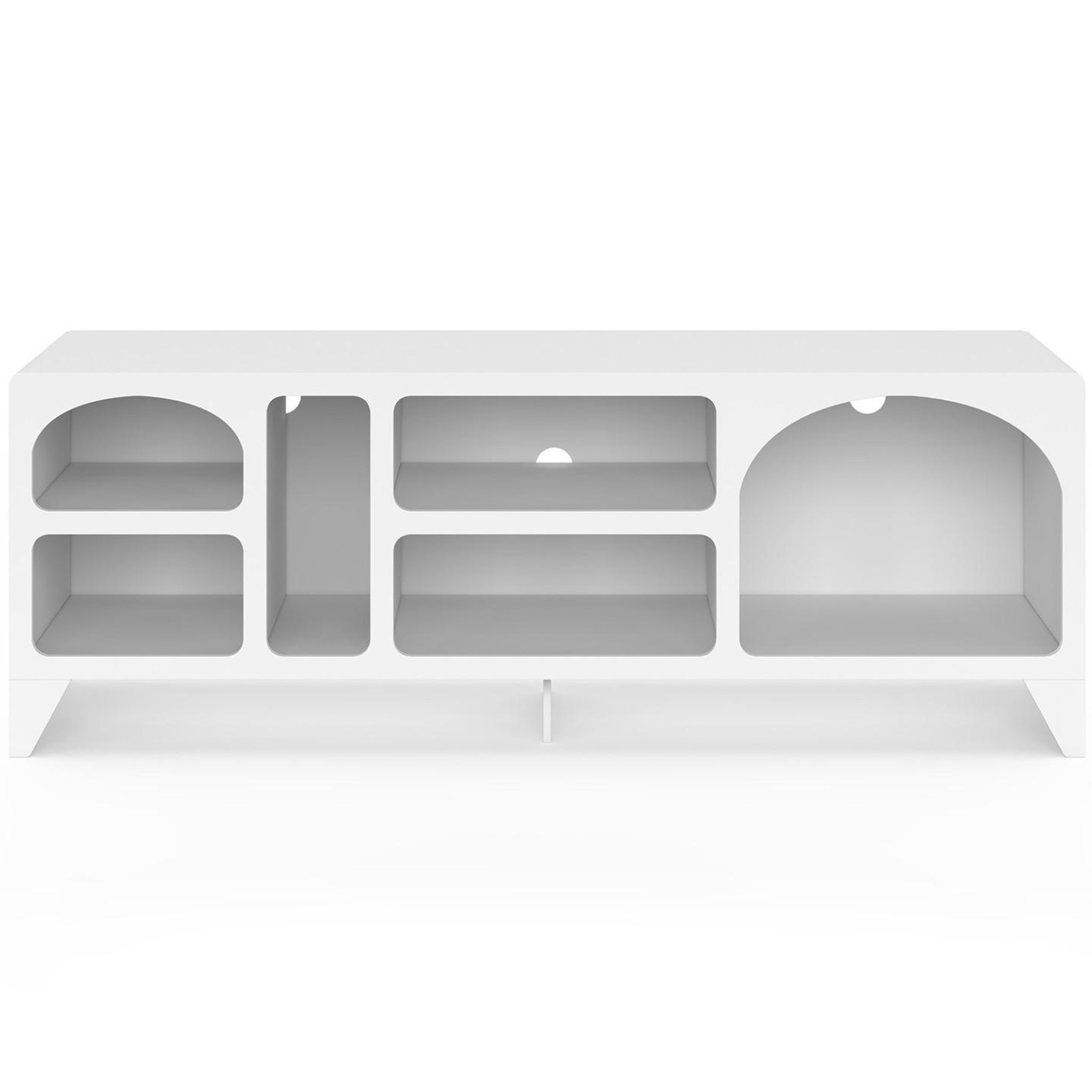 Voir la diapositive 3 : ID MARKET Meuble tv 140 cm organique alesia 6 niches bois blanc
