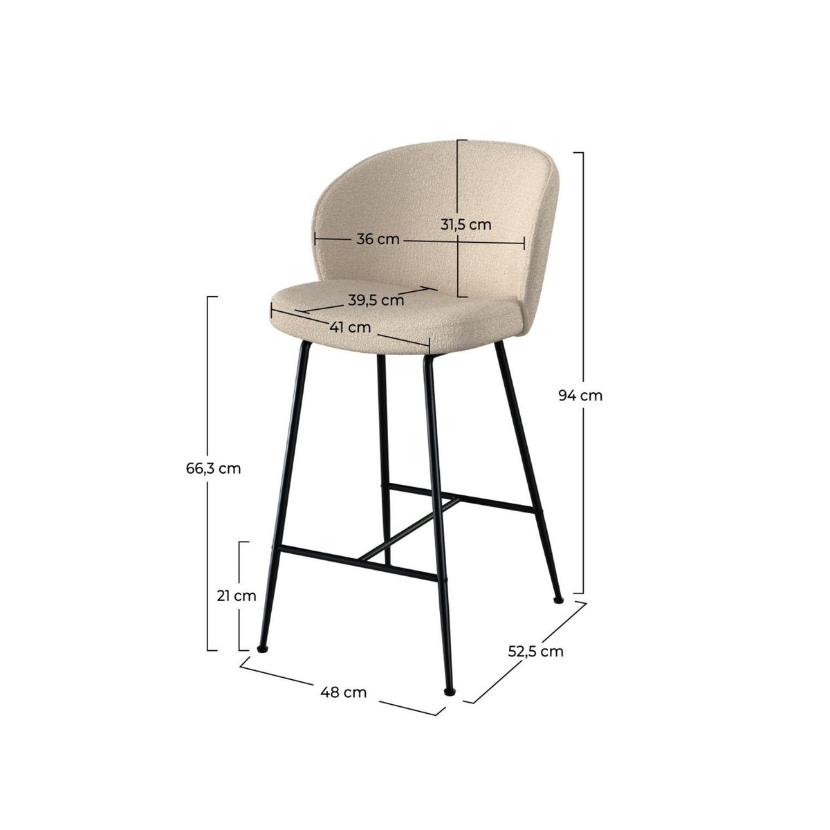 Rendez vous déco Lot de 2 chaises pour îlot central 66 cm en tissu bouclé beige - Groom