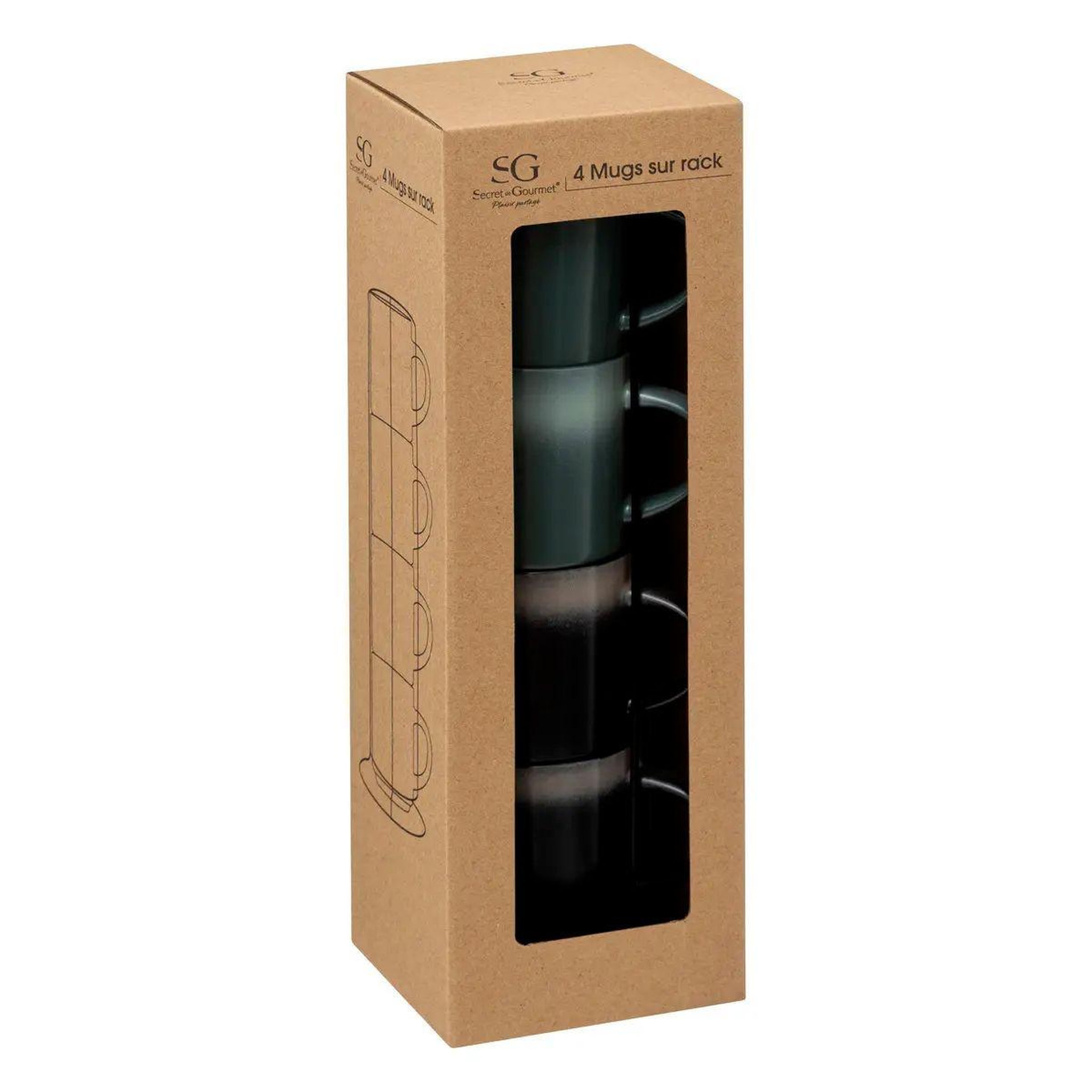 Voir la diapositive 5 : SECRET DE GOURMET Lot de 4 mugs sur rack  chope  28cl noir & vert
