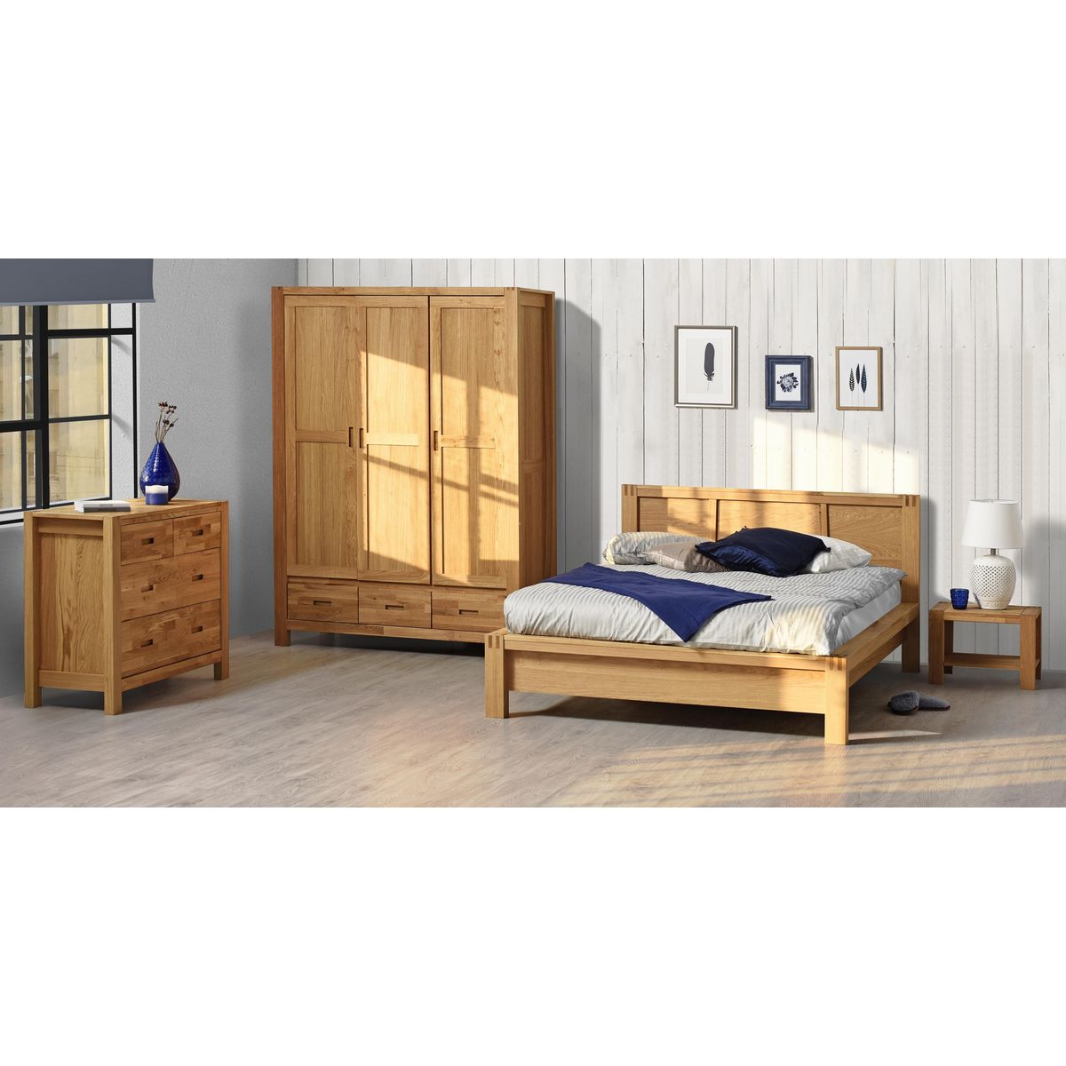 Commode 4 tiroirs placage chêne NATHAN