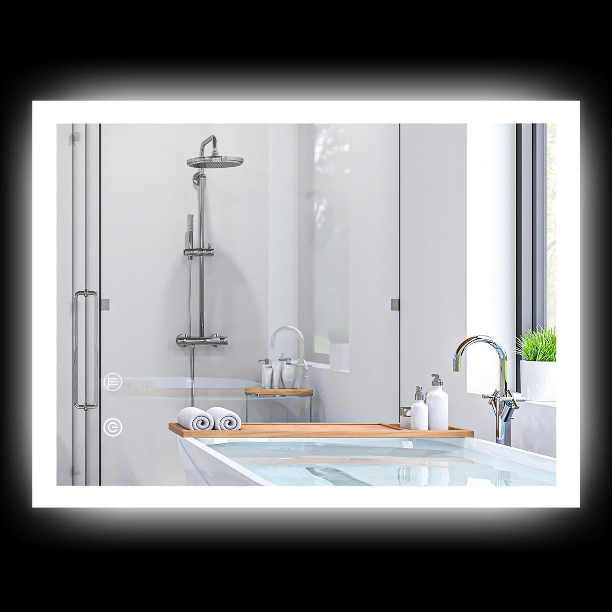 KLEANKIN Miroir mural lumineux LED de salle de bain - 70L x 50l cm - avec 3 couleurs, luminosité réglable interrupteur tactile système antibuée transparent