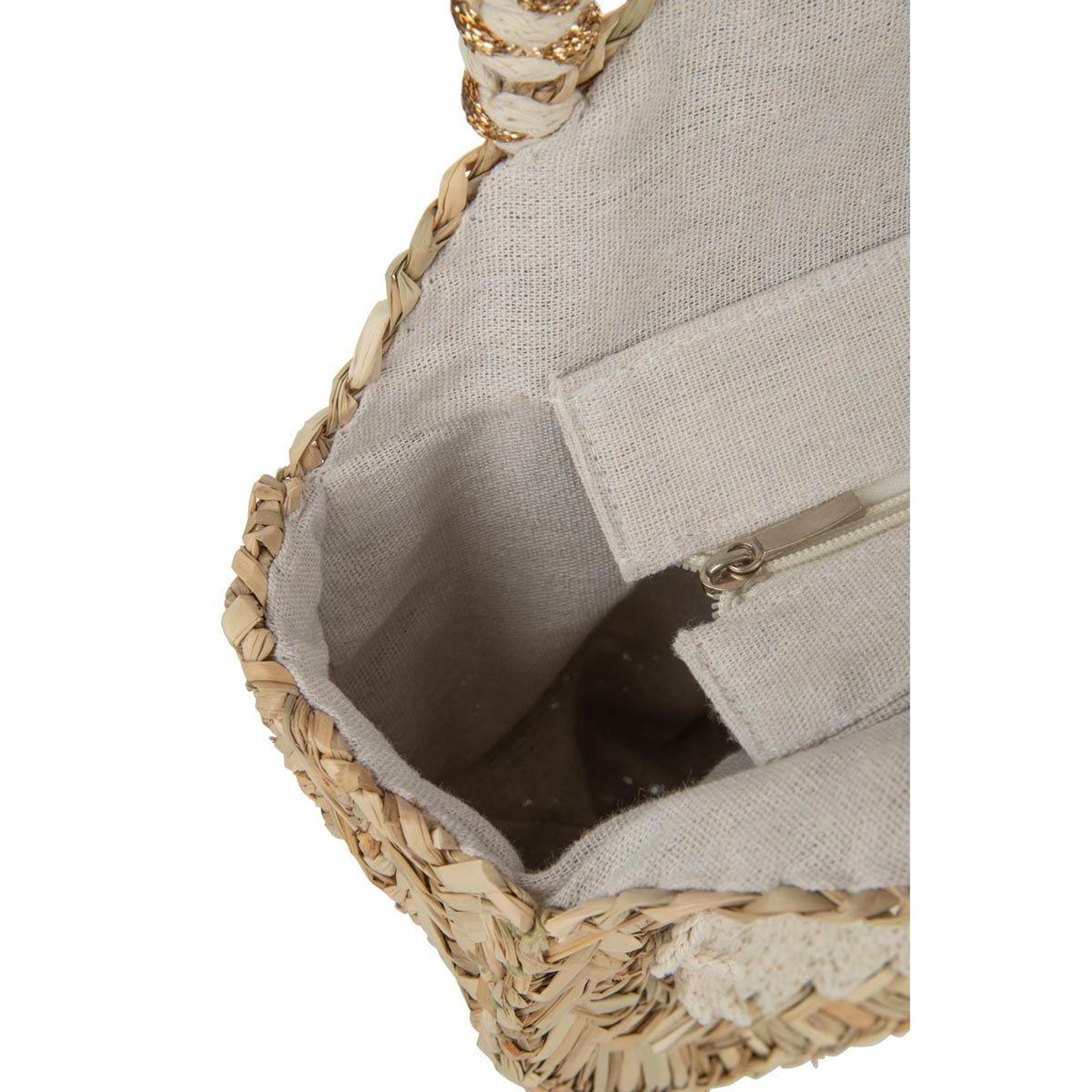 Voir la diapositive 3 : J-LINE Sac de plage rond  bali bliss  40cm naturel & blanc