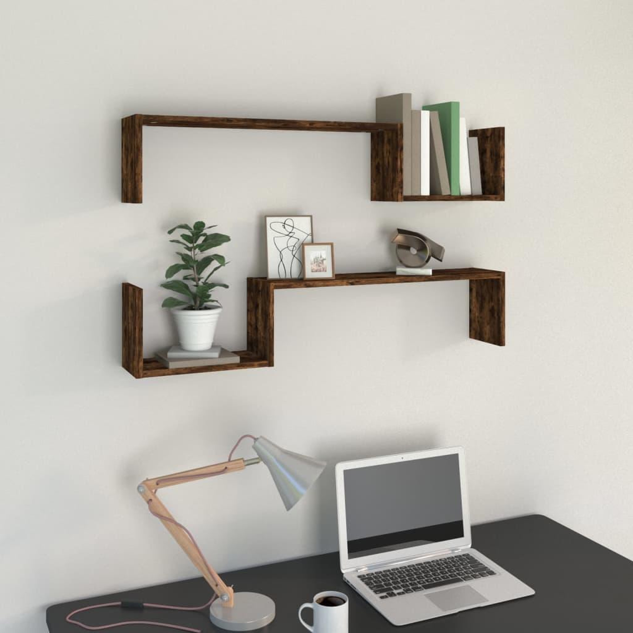 Voir la diapositive 1 : VIDAXL Etageres murales 2 pcs Chene fume 100x15x20cm Bois d'ingenierie