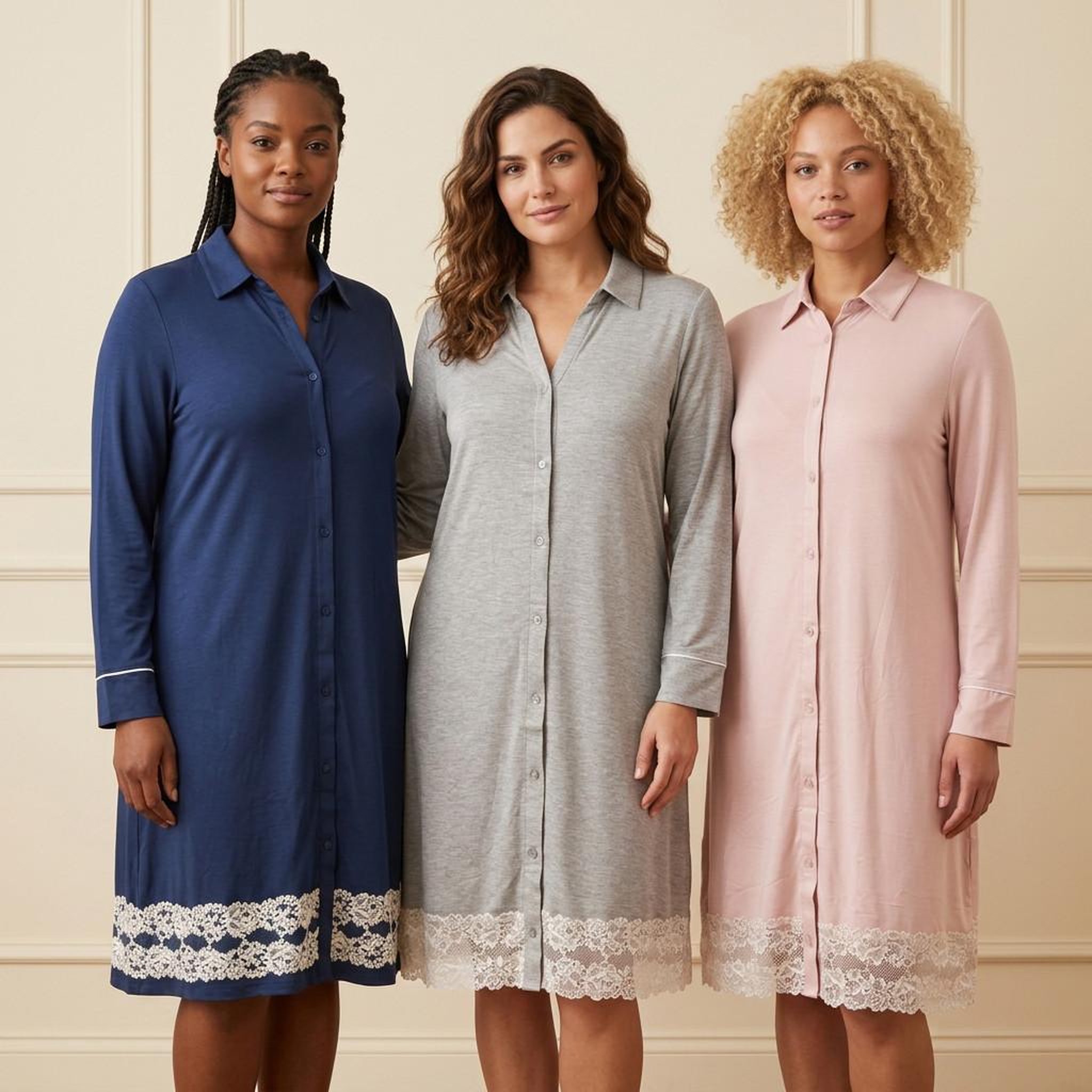 Voir la diapositive 6 : OZABI OZABI Chemise de Nuit Femme Boutonnée Dentelle Viscose