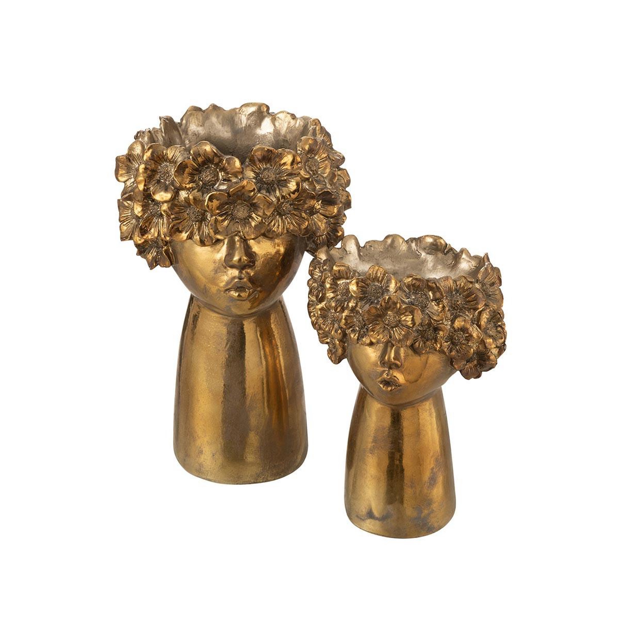 Voir la diapositive 4 : J-LINE Cache-pot design visage  nebu  27cm or