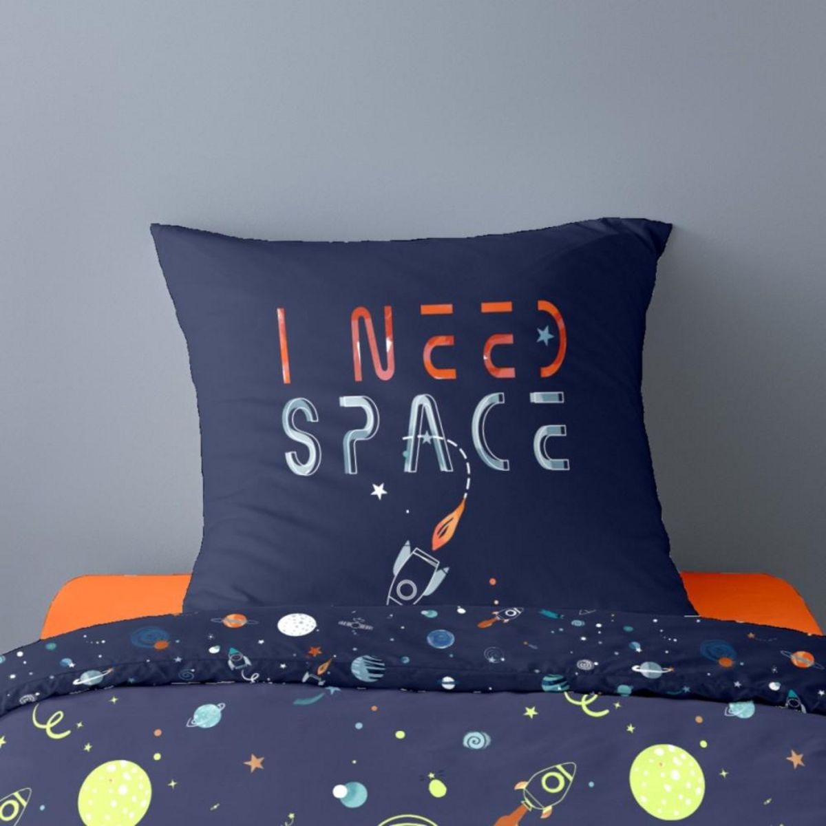 Dourev Housse de couette 140x200 I NEED SPACE+ taie 100% coton 52 fils