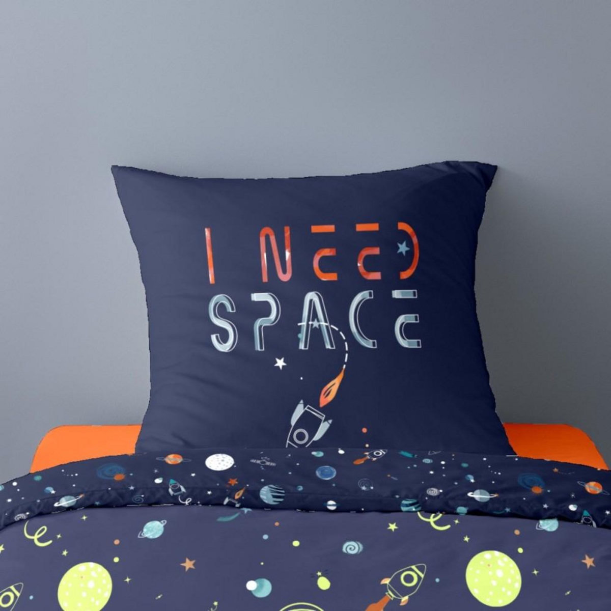 Dourev Housse de couette 140x200 I NEED SPACE+ taie 100% coton 52 fils