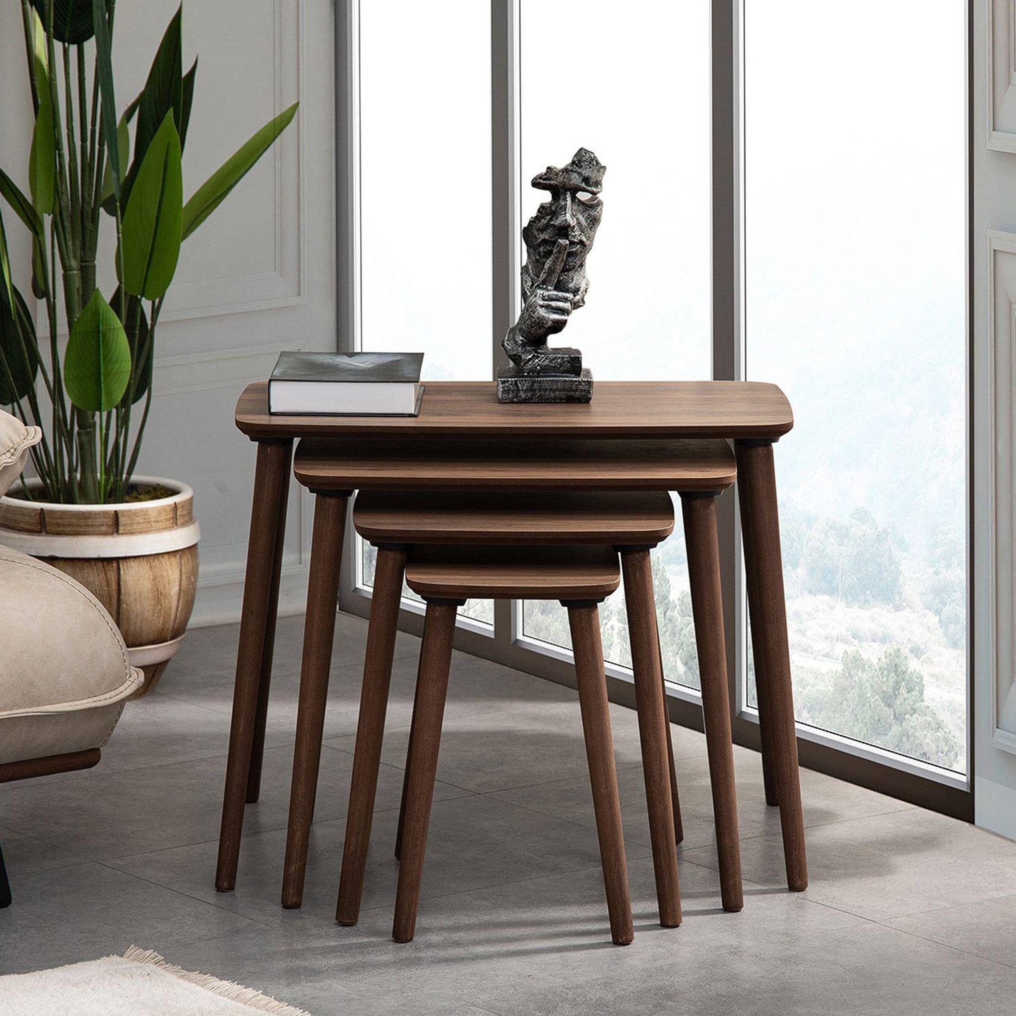 Voir la diapositive 3 : Habitat et Jardin Table gigogne (4 pièces) en bois  luci  70 x 40 x 55 cm - noyer