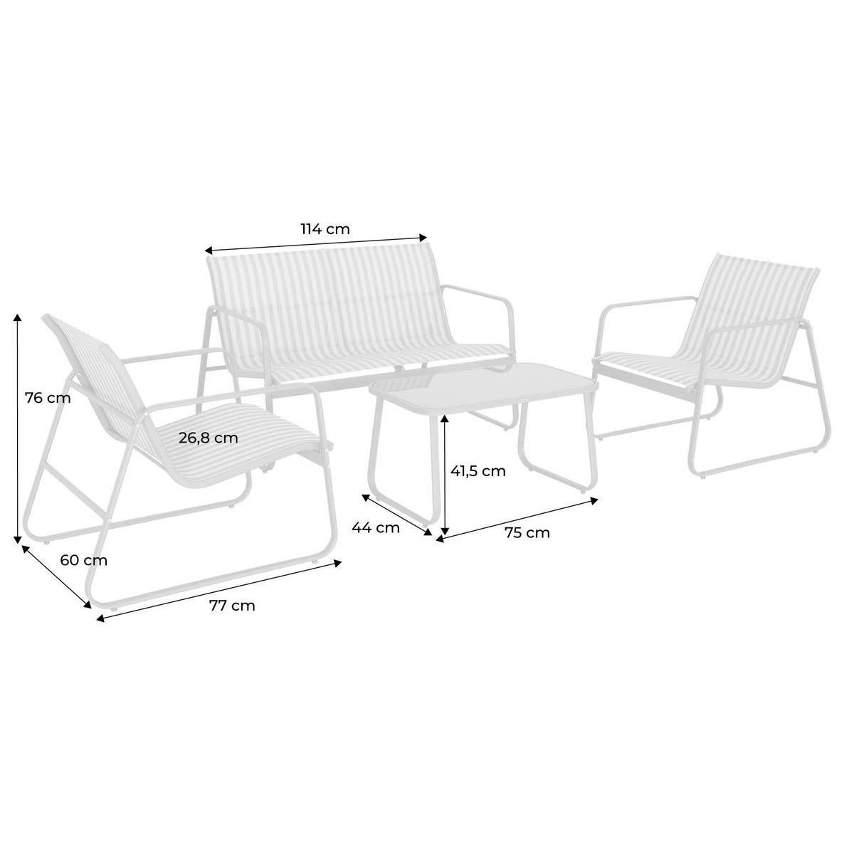 SWEEEK Salon de jardin en métal  et textilène pour 4 personnes, design