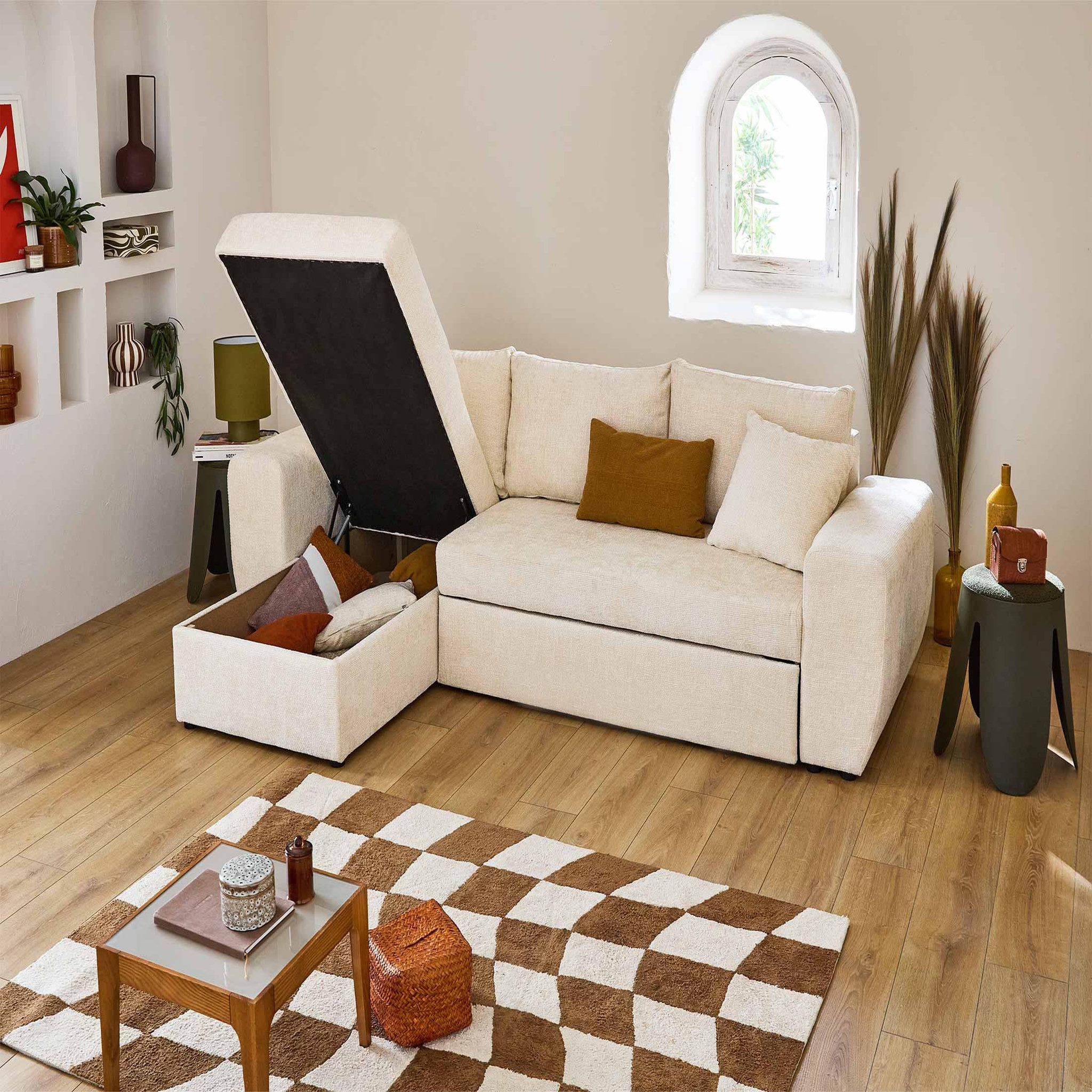 Voir la diapositive 3 : BEST MOBILIER Milan - canapé d'angle réversible 4 places - convertible avec coffre - en velours texturé