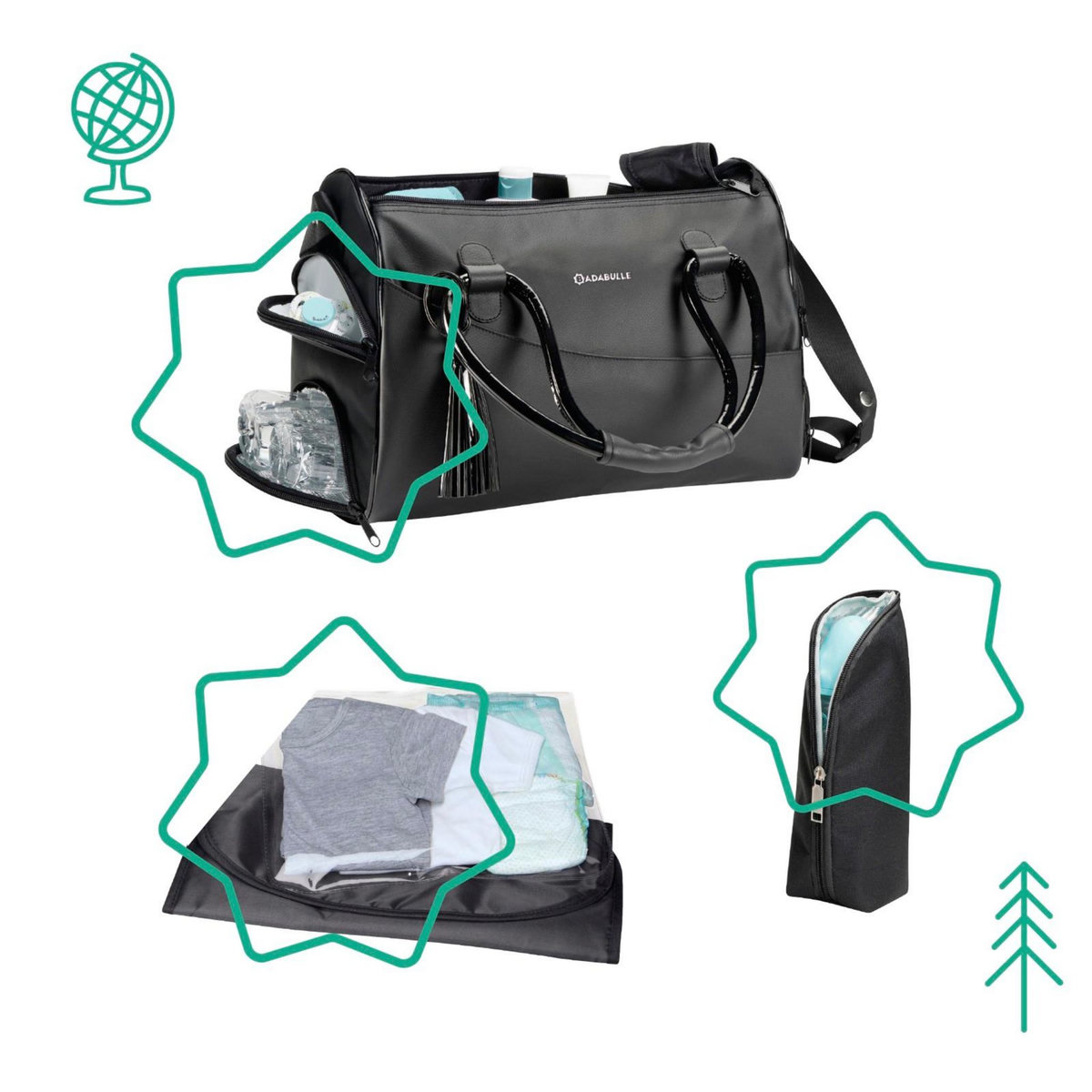 BADABULLE Sac à langer Glossy Badabulle - Poches intérieures et extérieures - Matelas à langer inclus