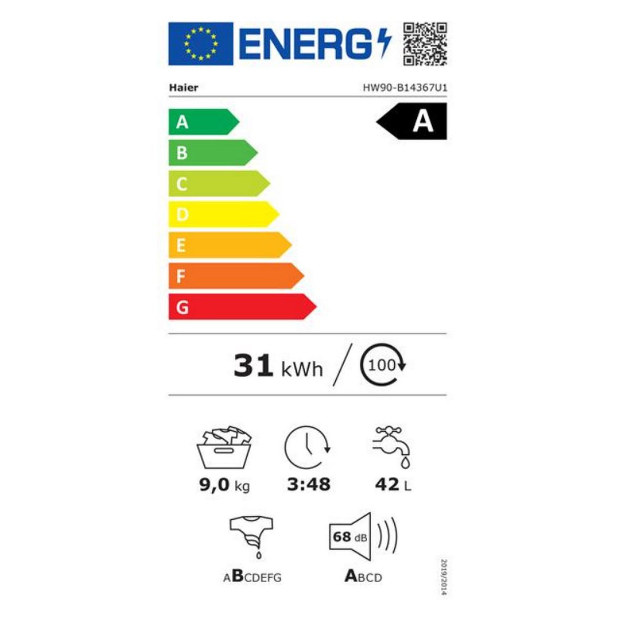 Voir la diapositive 2 : HAIER Lave-linge frontal 9kg 1400 tours/min - hw90-b14367u1-fr