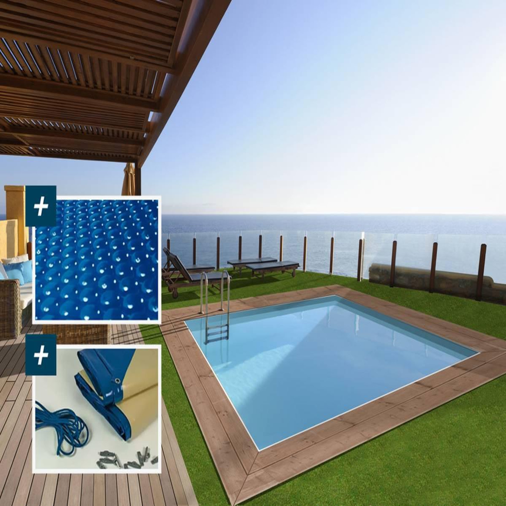 Voir la diapositive 2 : Habitat et Jardin Piscine bois rectangle   Caimans 140    - 4.10 x 3.00 x 1.39  m + Bâche à bulles 180 µ - Bâche hiver 280 g/m²