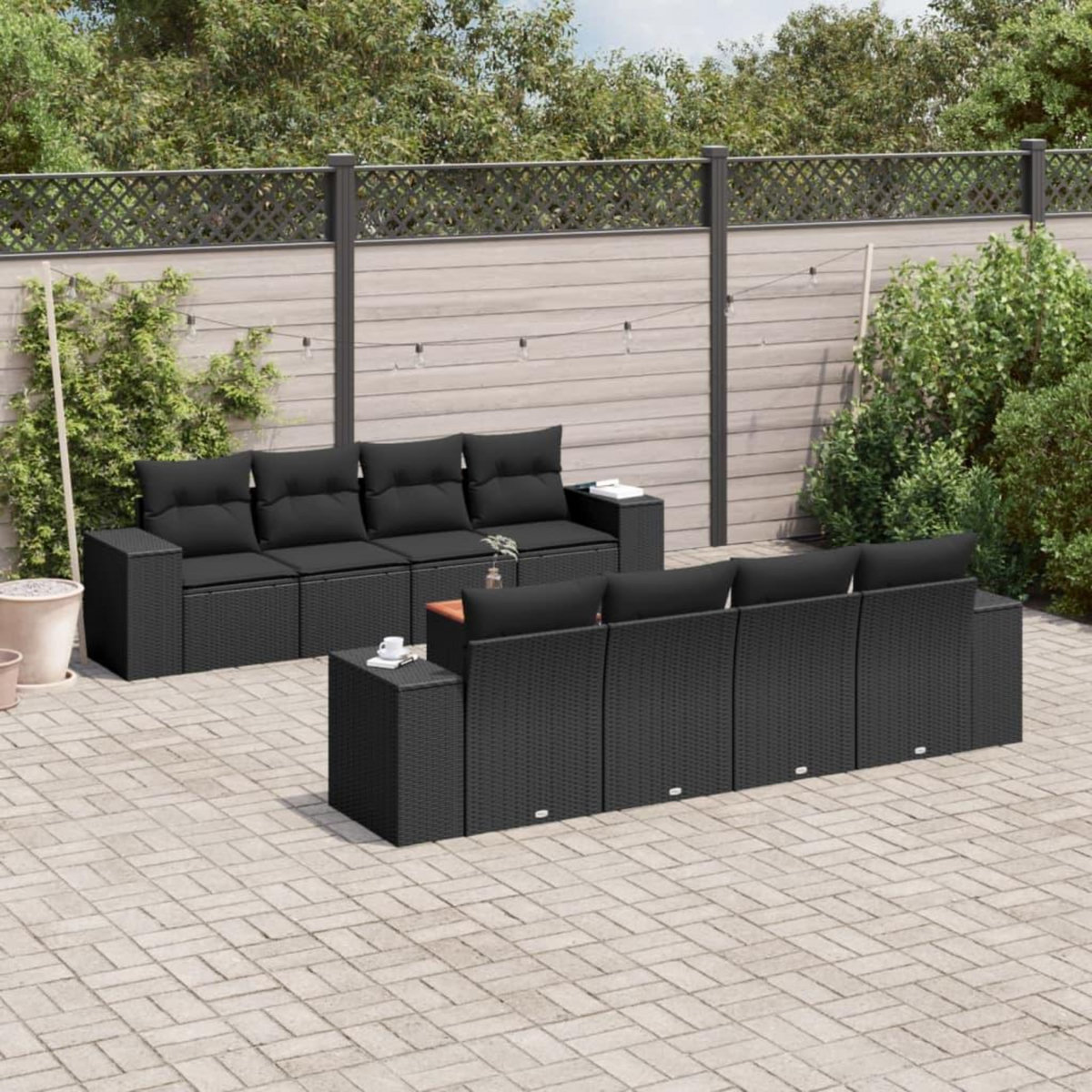 VIDAXL Salon de jardin 9 pcs avec coussins noir resine tressee