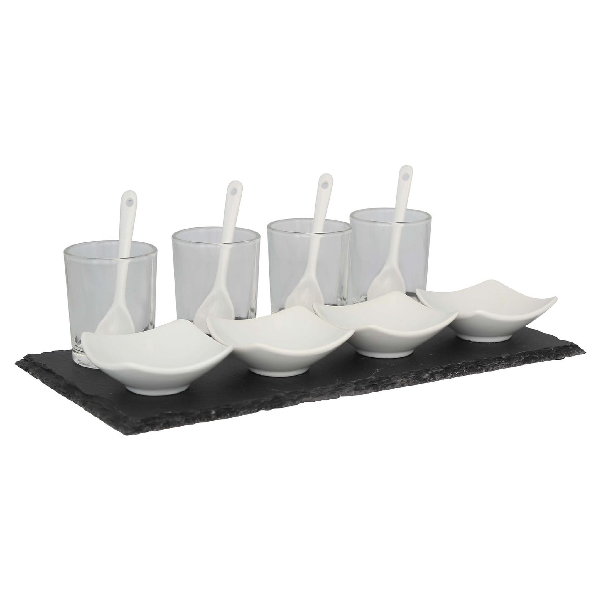 Service verrines porcelaine 13 pièces verre et ardoise